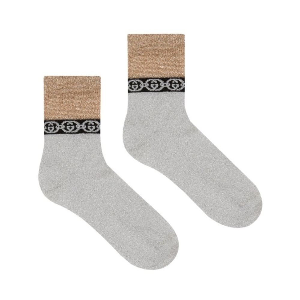 Gucci Socks Silver and Gold Metallic Interlocking G - Picture 7 of 9